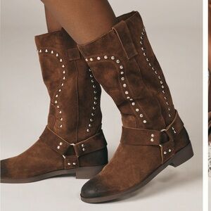 Brown Studded Combat Boots